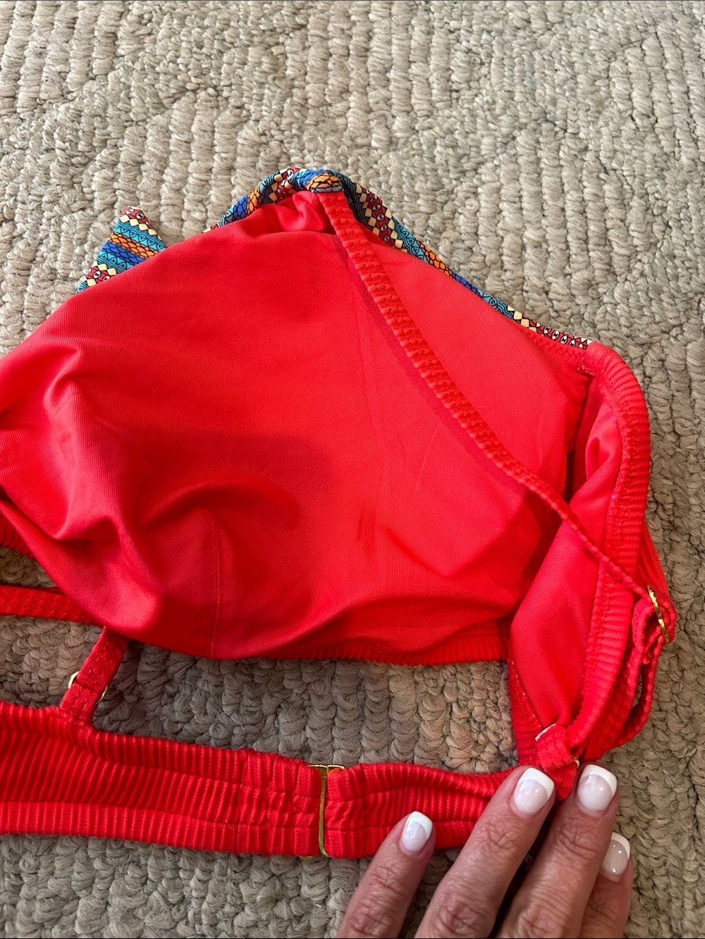 Swimsuits For All Red Tie-Front Bikini with Multicolor Trim - Picture 12 of 13